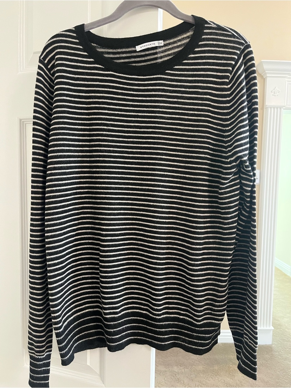 Staccato Black and White Striped Crewneck Sweater